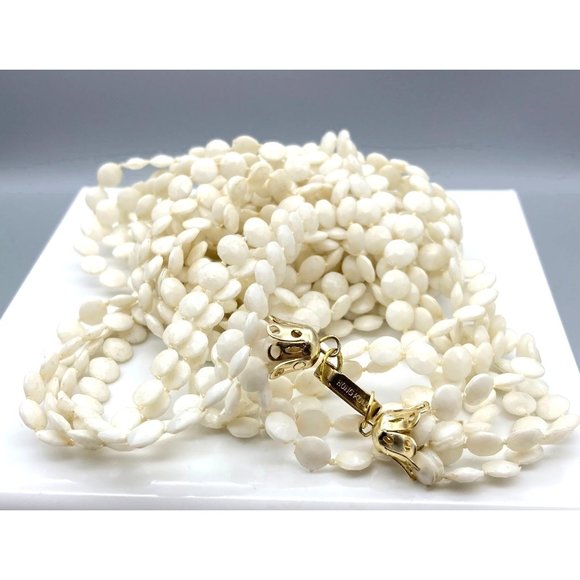 Vintage Plastic Multi Strand Necklace, Hong Kong, Basic White Round Beads, Four - Picture 3 of 6